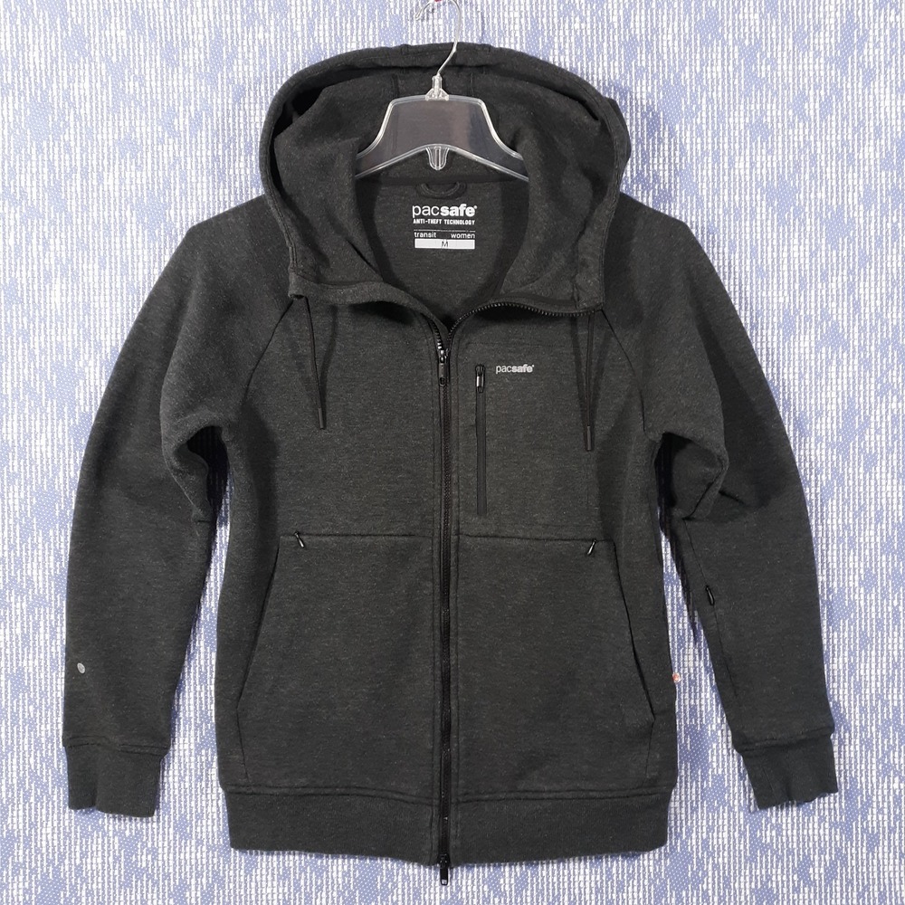 PACSAFE Transit Travel Hooded Jacket Multi Pocket Anti Theft Womens M Gray